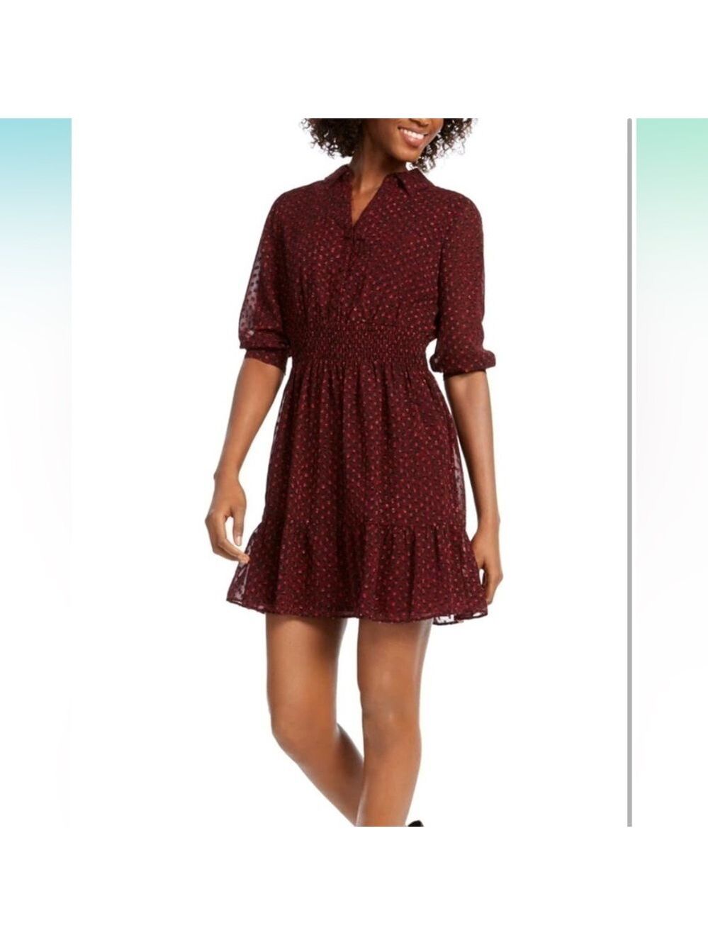 Masion Jules cranberry chiffon dress with smocked waist size S - Picture 2 of 11